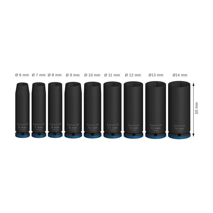 Набор головок Bosch Professional ударных торцевых Deep 9шт, 1/4" 50мм (2.608.003.035) изображение 3