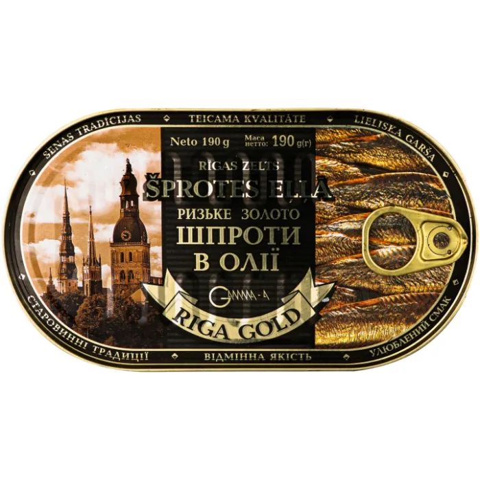 Рыбные консервы Ризьке золото Шпроты в масле 190 г с ключом (4820062446372)