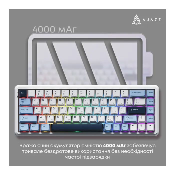 Клавиатура Ajazz AK680 MAX (8+8K) Magnetic Switch RGB Wireless/Bluetooth/USB Black (AK680-M-BGY-A) изображение 6 Клавиатура Ajazz AK680 MAX (8+8K) Magnetic Switch RGB Wireless/Bluetooth/USB Black (AK680-M-BGY-A) изображение 6