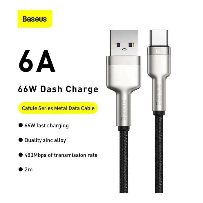 Дата кабель USB 2.0 AM to USB-C 2.0m 6A 66W Black Baseus (CAKF000201) изображение 2