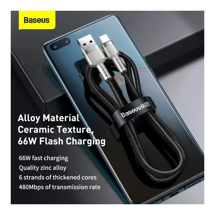 Дата кабель USB 2.0 AM to USB-C 2.0m 6A 66W Black Baseus (CAKF000201) изображение 3