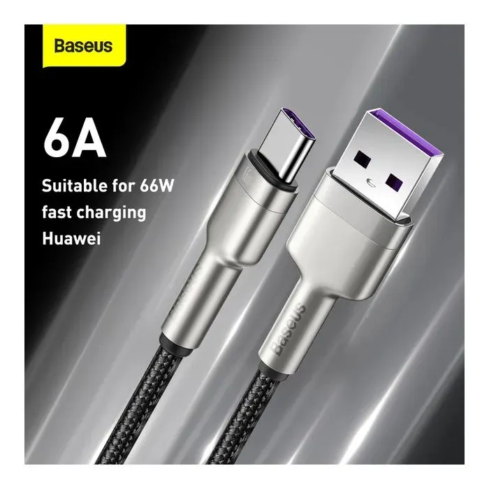 Дата кабель USB 2.0 AM to USB-C 2.0m 6A 66W Black Baseus (CAKF000201) изображение 4