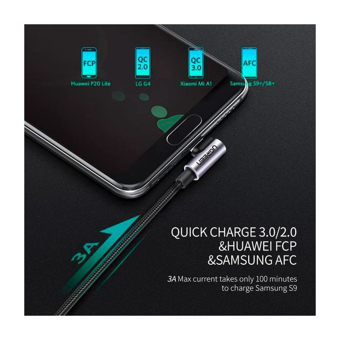 Дата кабель USB 2.0 AM to USB-C 0.5m 3A US284 90° corner black Ugreen (50940) зображення 3