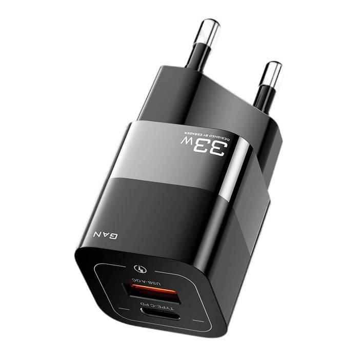 Зарядное устройство Essager 1xUSB + 1xUSB-C 33W GaN black (ECTCA-FZB01) изображение 2 Зарядное устройство Essager 1xUSB + 1xUSB-C 33W GaN black (ECTCA-FZB01) изображение 2