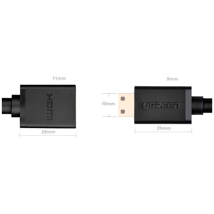 Переходник Mini HDMI M to HDMI F 0.22m black Ugreen (20137) изображение 7