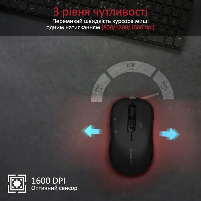 Мишка Promate Slider Wireless Black (slider.black) зображення 3
