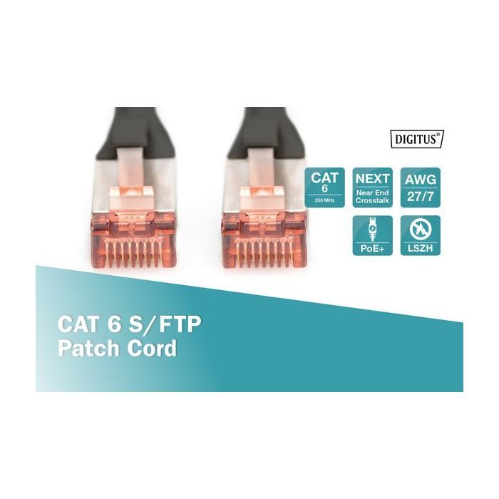 Патч-корд 10м, CAT 6 S-FTP, AWG 27/7, LSZH, black Digitus (DK-1644-100/BL) изображение 2