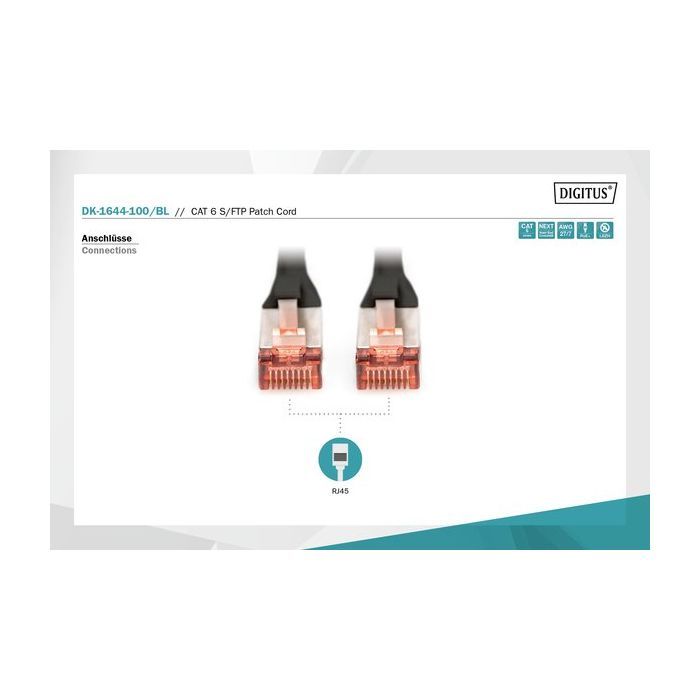 Патч-корд 10м, CAT 6 S-FTP, AWG 27/7, LSZH, black Digitus (DK-1644-100/BL) изображение 3