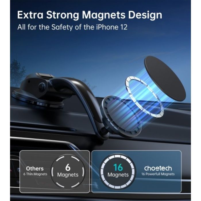 Универсальный автодержатель Choetech с магнитным креплением на стекло или торпеду (AT0005-BK) изображение 3