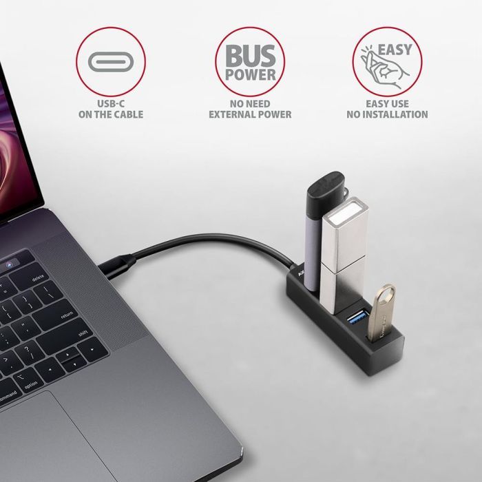 Концентратор AXAGON USB-C to 4xUSB 3.0 0.2m black (HUE-M1C) изображение 3