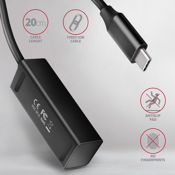 Концентратор AXAGON USB-C to 4xUSB 3.0 0.2m black (HUE-M1C) изображение 4