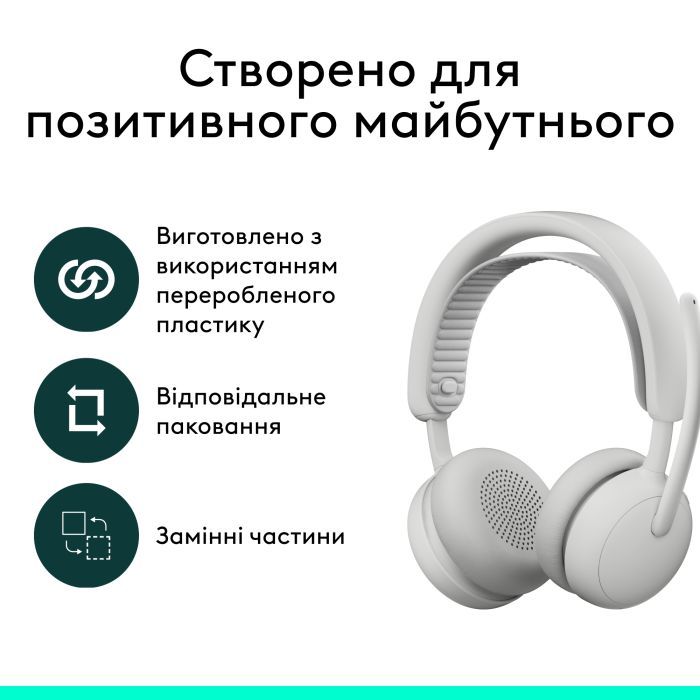 Навушники Logitech Zone Wireless 2 ES for Business Off-White (981-001520) зображення 12