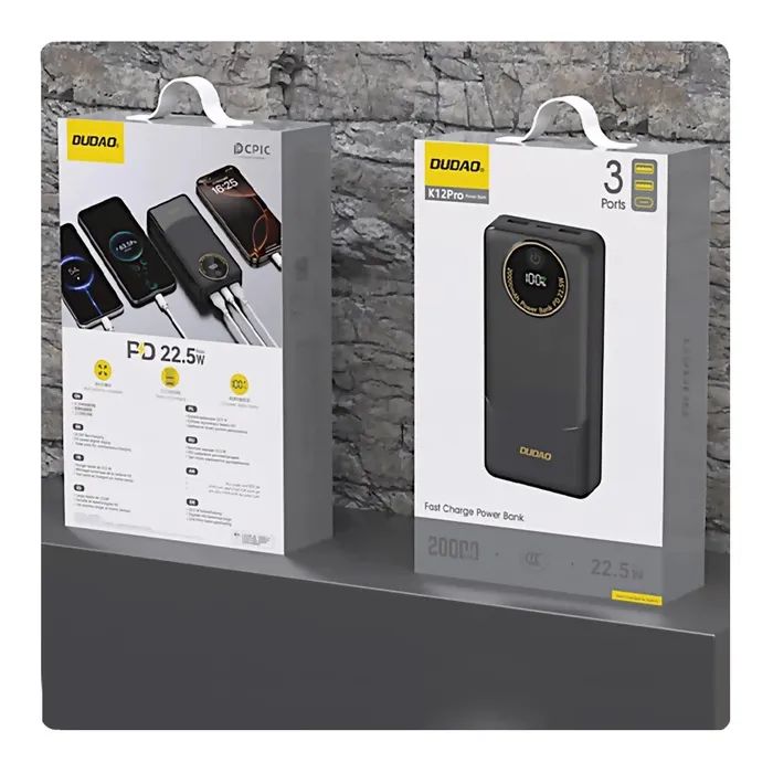 Батарея універсальна Dudao K12Pro 20000mAh PD/22.5W, USB-A, USB-C, Black (6976625333899) зображення 3