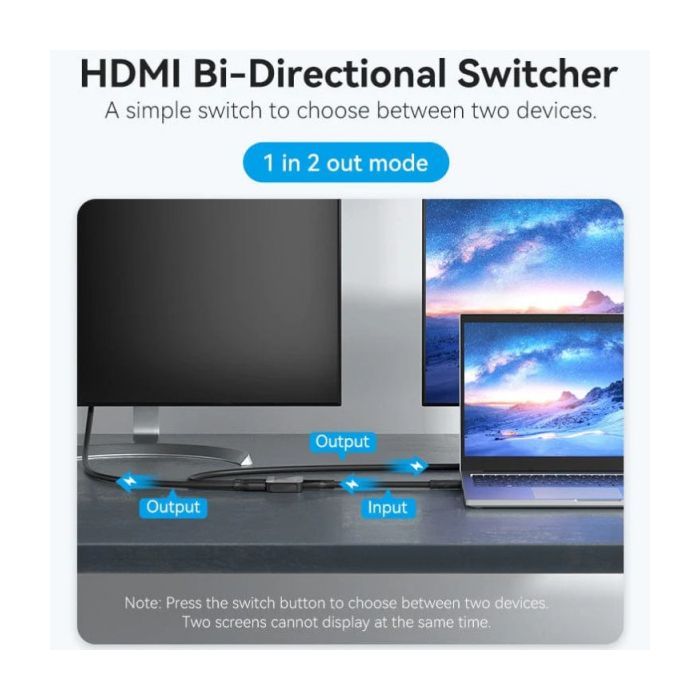 Спліттер Vention HDMI 2.0 UHD 4K 60Hz 3D, HDCP,1080P перемикач двонаправлений (AKOB0) зображення 6