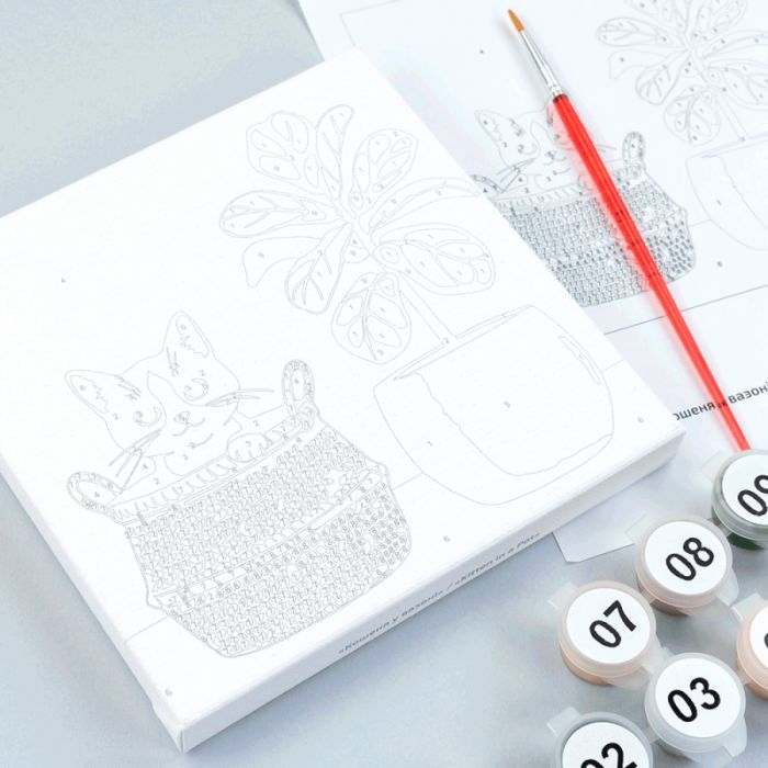 Картина по номерам Rosa Кошеня у вазоні, 15х15см, з мольбертом (4823098548584) изображение 3