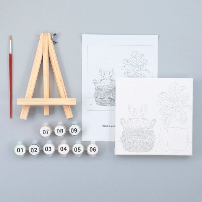 Картина по номерам Rosa Кошеня у вазоні, 15х15см, з мольбертом (4823098548584) изображение 4