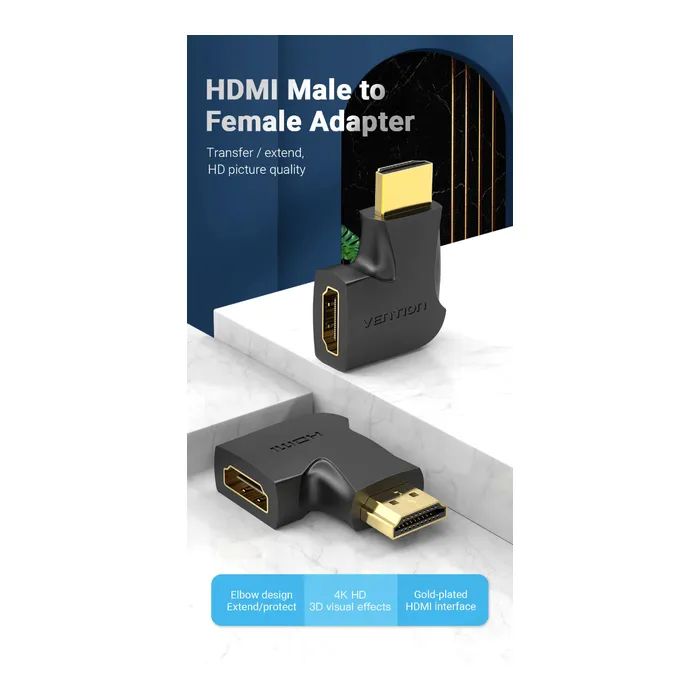 Переходник HDMI M to HDMI F 4K60Hz 90° corner black Vention (AIPB0) изображение 3