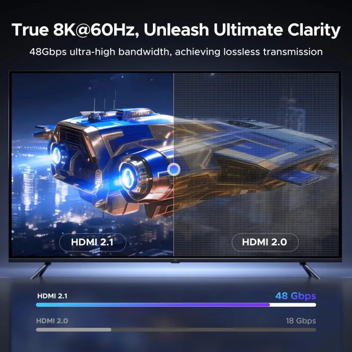 Кабель мультимедийный HDMI M to HDMI M 2.0m 8K60Hz 48Gbps braided black Ugreen (85169) изображение 3
