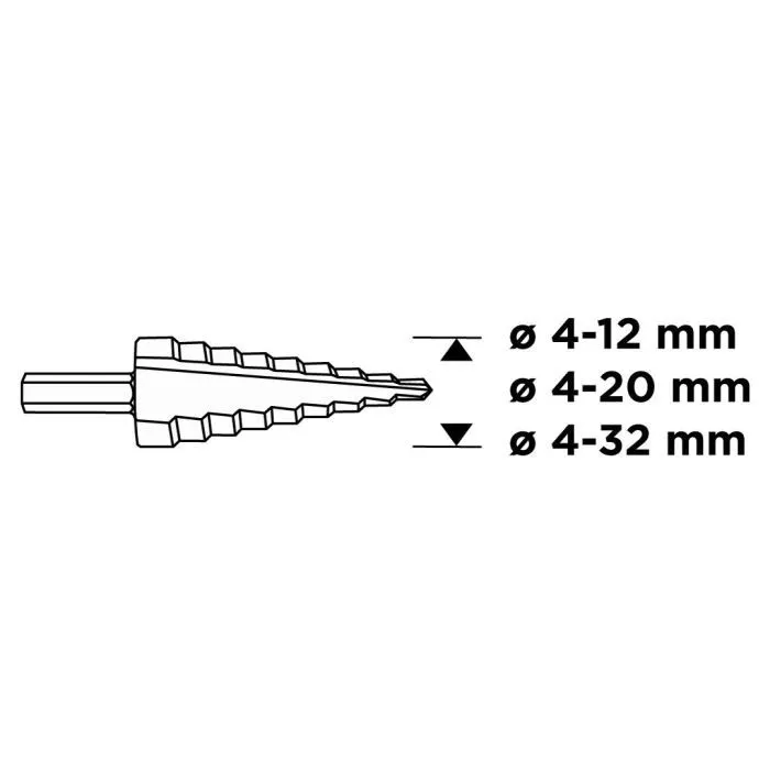 Сверло Graphite ступенчатые, TiN, 4x12/20/32мм, набор 3шт, 0.22кг (54T300) изображение 2