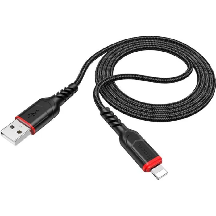 Дата кабель USB 2.0 AM to Lightning 1.0m 2.4A nylon X59 black HOCO (6931474744869) изображение 2