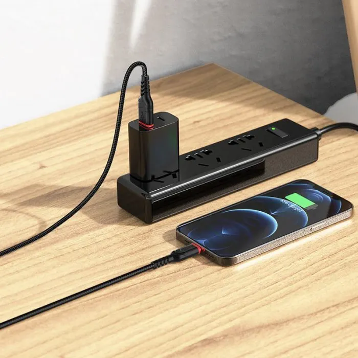 Дата кабель USB 2.0 AM to Lightning 1.0m 2.4A nylon X59 black HOCO (6931474744869) изображение 4