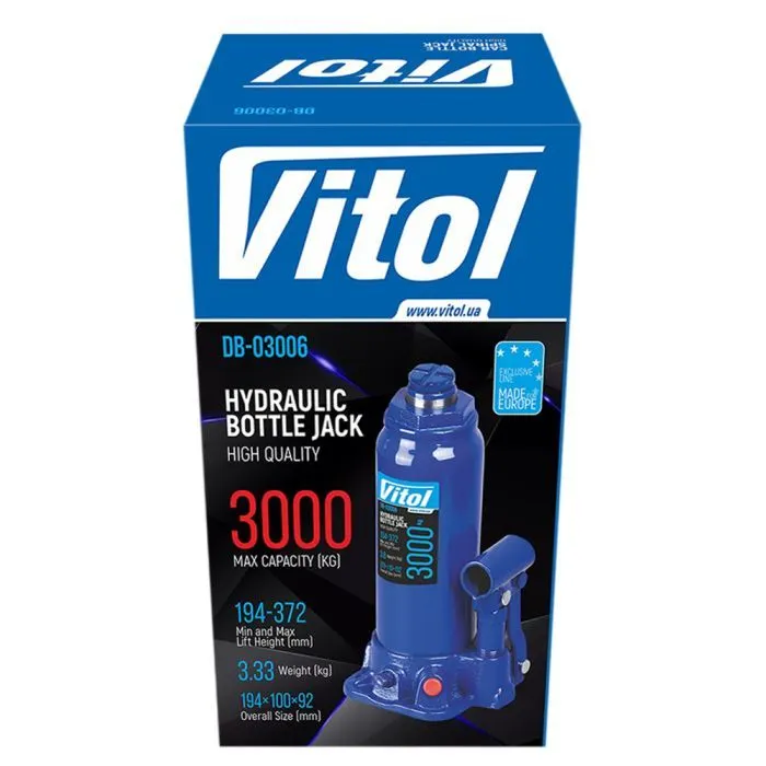 Домкрат Vitol DB-03006/T90304, телескопічний, гідравлічний, 3т, min 194мм, max 372мм (DB-03006) зображення 7
