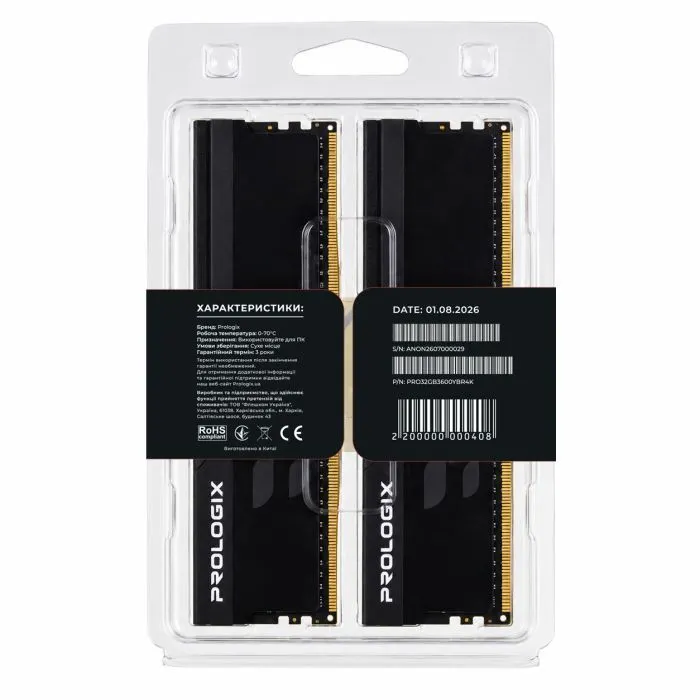 Модуль памяти для компьютера DDR4 32GB (2x16GB) 3600 MHz Onyx Black RGB Prologix (PRO32GB3600YBR4K) изображение 5