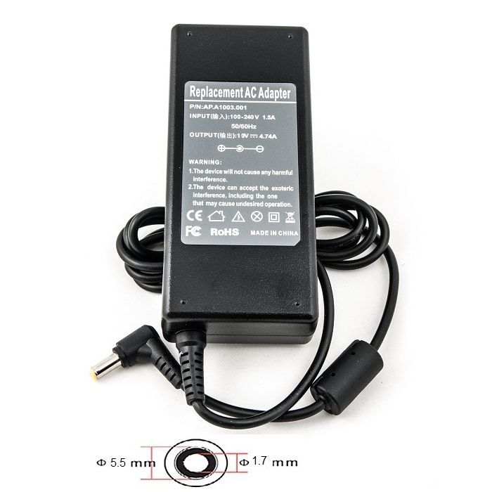Блок питания к ноутбуку PowerPlant ACER 220V, 19V 90W 4.74A (5.5*1.7) (AC90F5517)