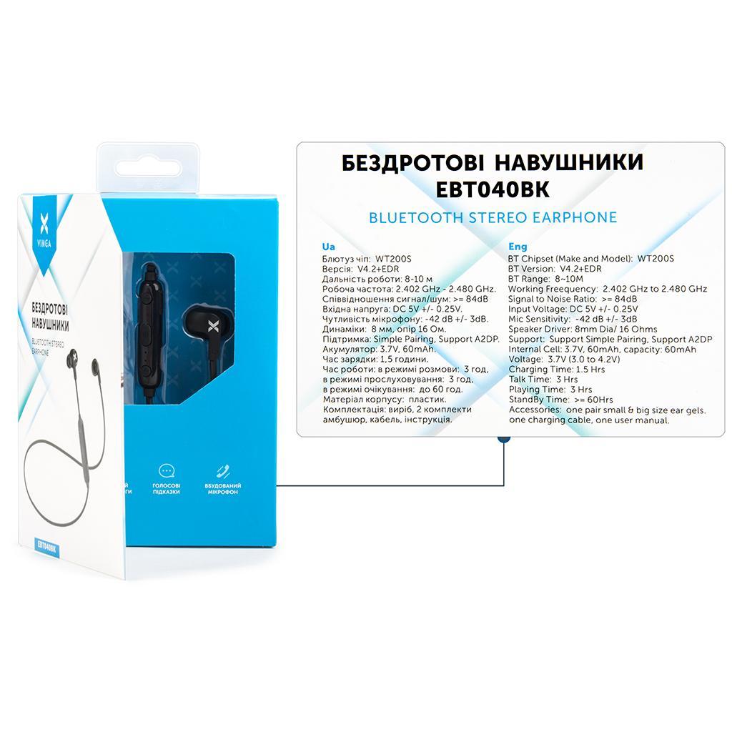 Навушники Vinga EBT040 Black Bluetooth (EBT040BK) зображення 12