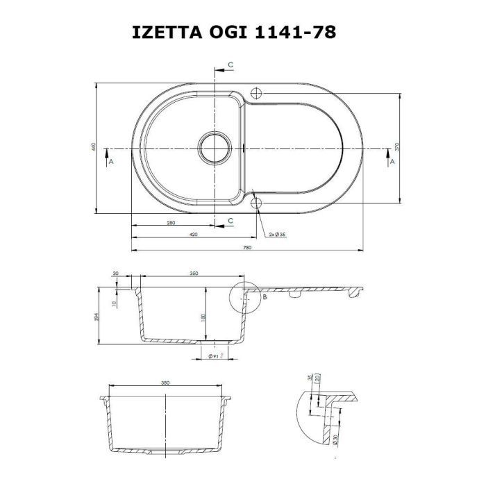 Мойка кухонная Perfelli IZETTA OGI 1141-78 GREY METALLIC изображение 6