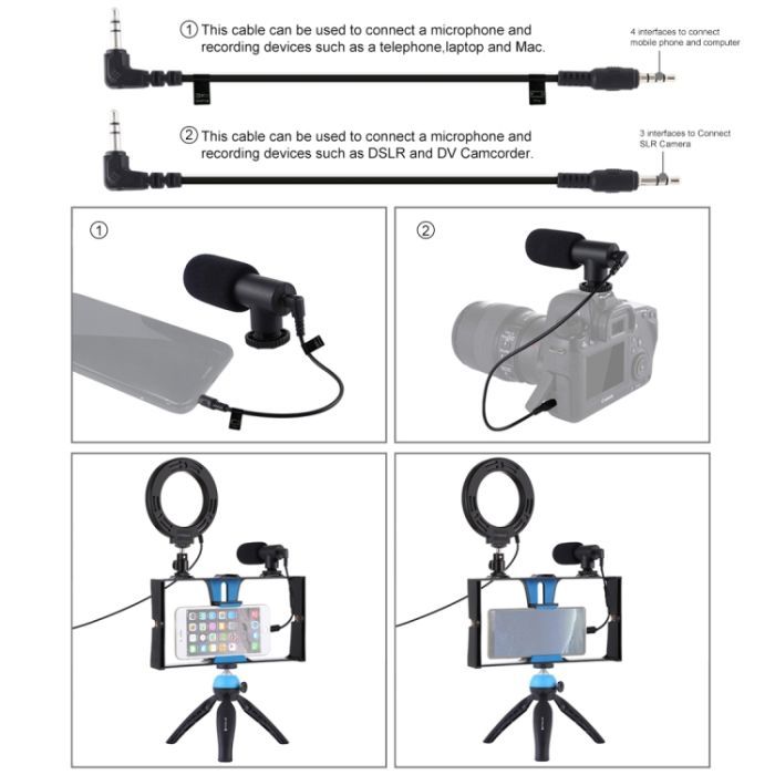 Набор блогера Puluz 4in1 (ring light, mount, phone holder, microphone) (PKT3025L) изображение 5