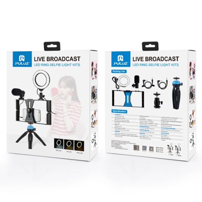 Набор блогера Puluz 4in1 (ring light, mount, phone holder, microphone) (PKT3025L) изображение 9