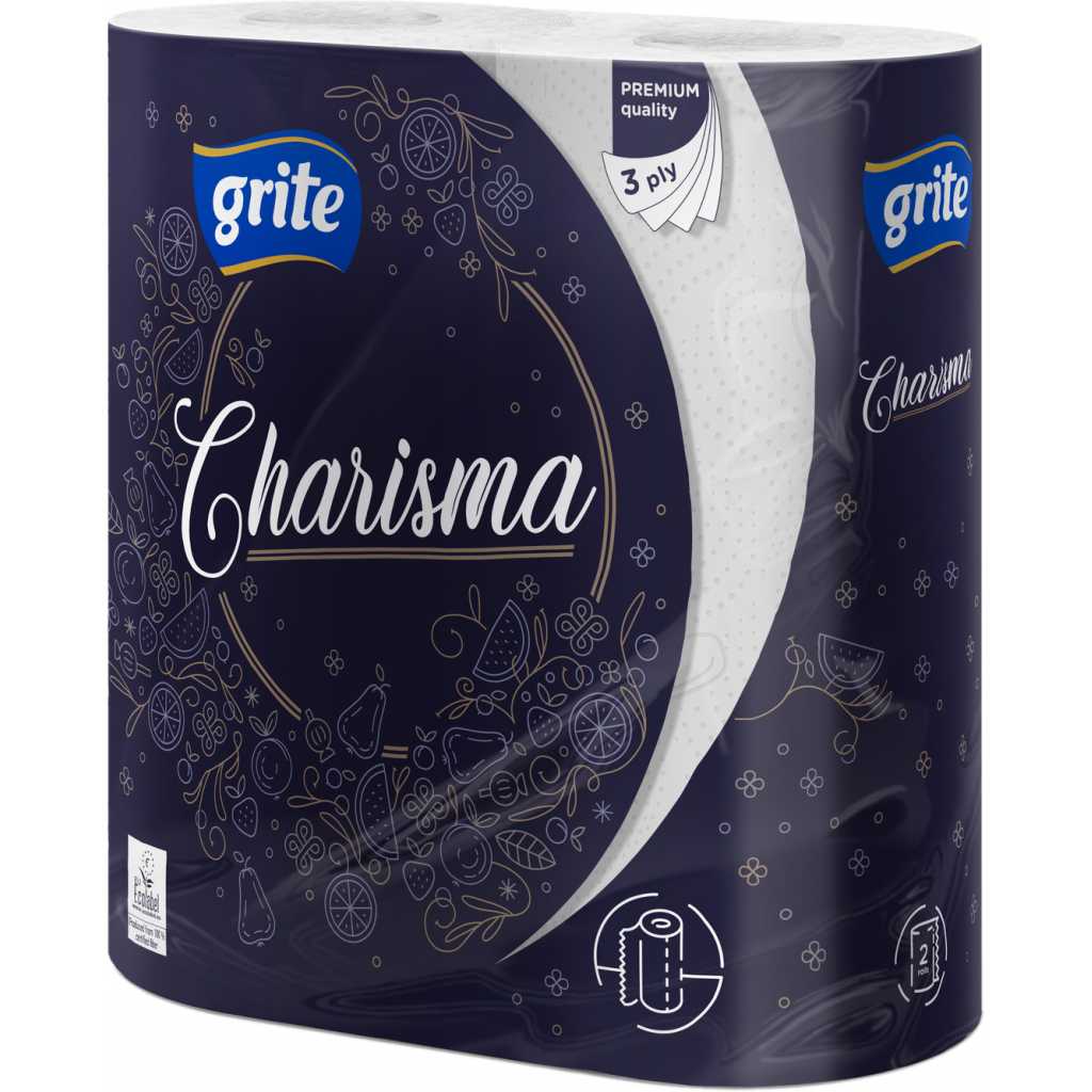 Бумажные полотенца Grite Charisma 3 слоя 2 рулона (4770023348866)