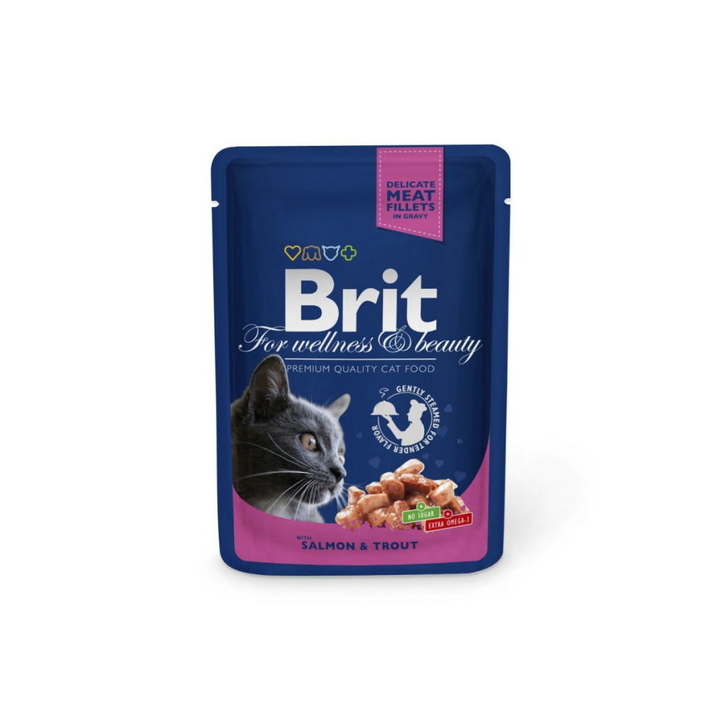 Влажный корм для кошек Brit Premium Cat Pouches with Salmon&Trout 100 г (8595602505999)