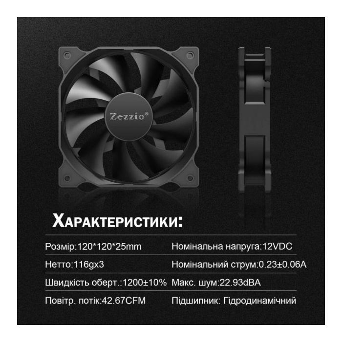 Кулер для корпуса Zezzio ZA-120 3 in 1 Kit изображение 6