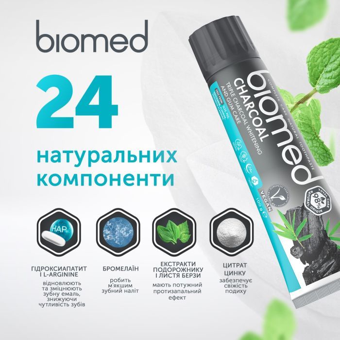 Зубная паста BioMed White Complex антибактериальный отбеливающий Уголь 100 г (7640168930424) изображение 7