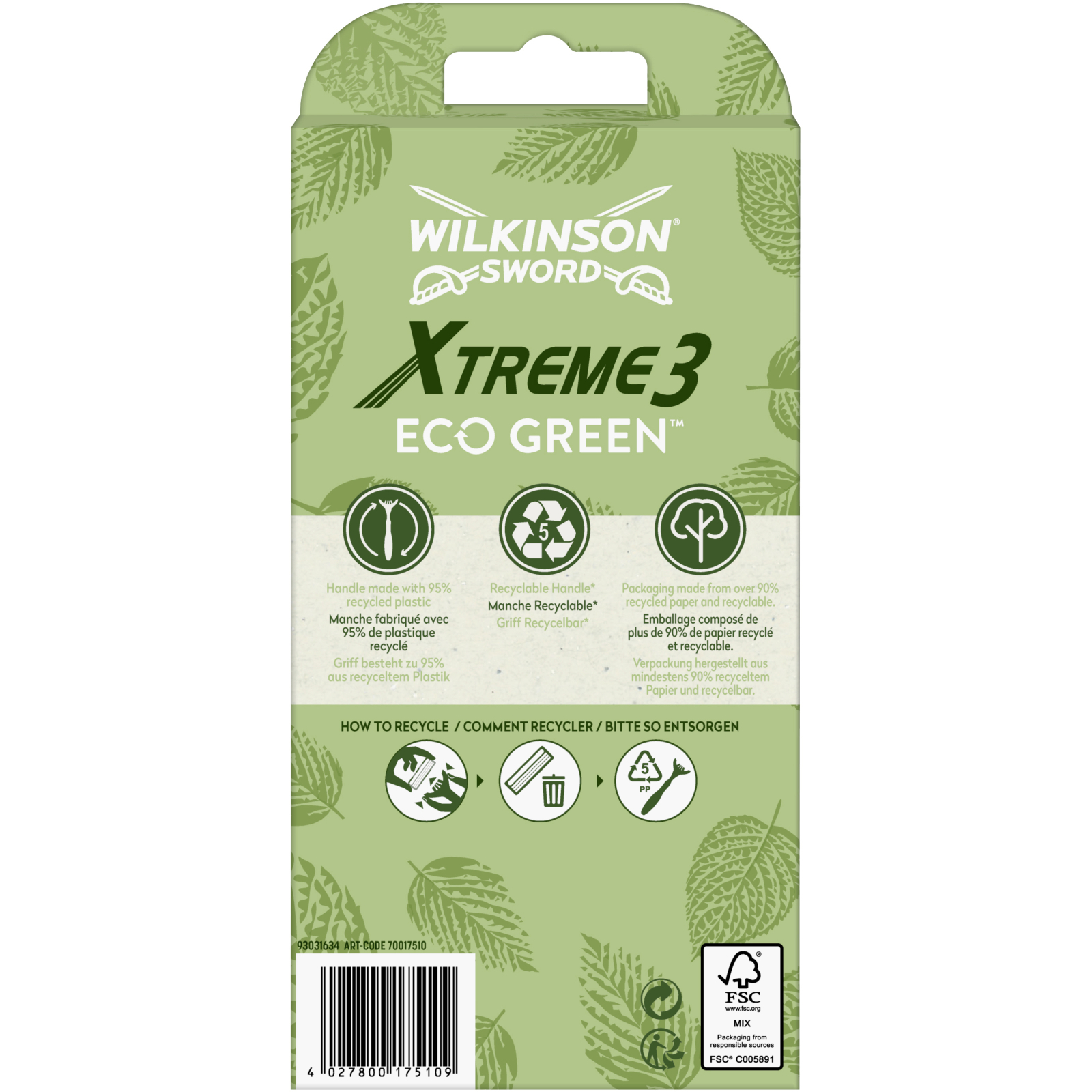 Бритва Wilkinson Sword Xtreme3 Eco Green 4 шт. (4027800175000) изображение 2