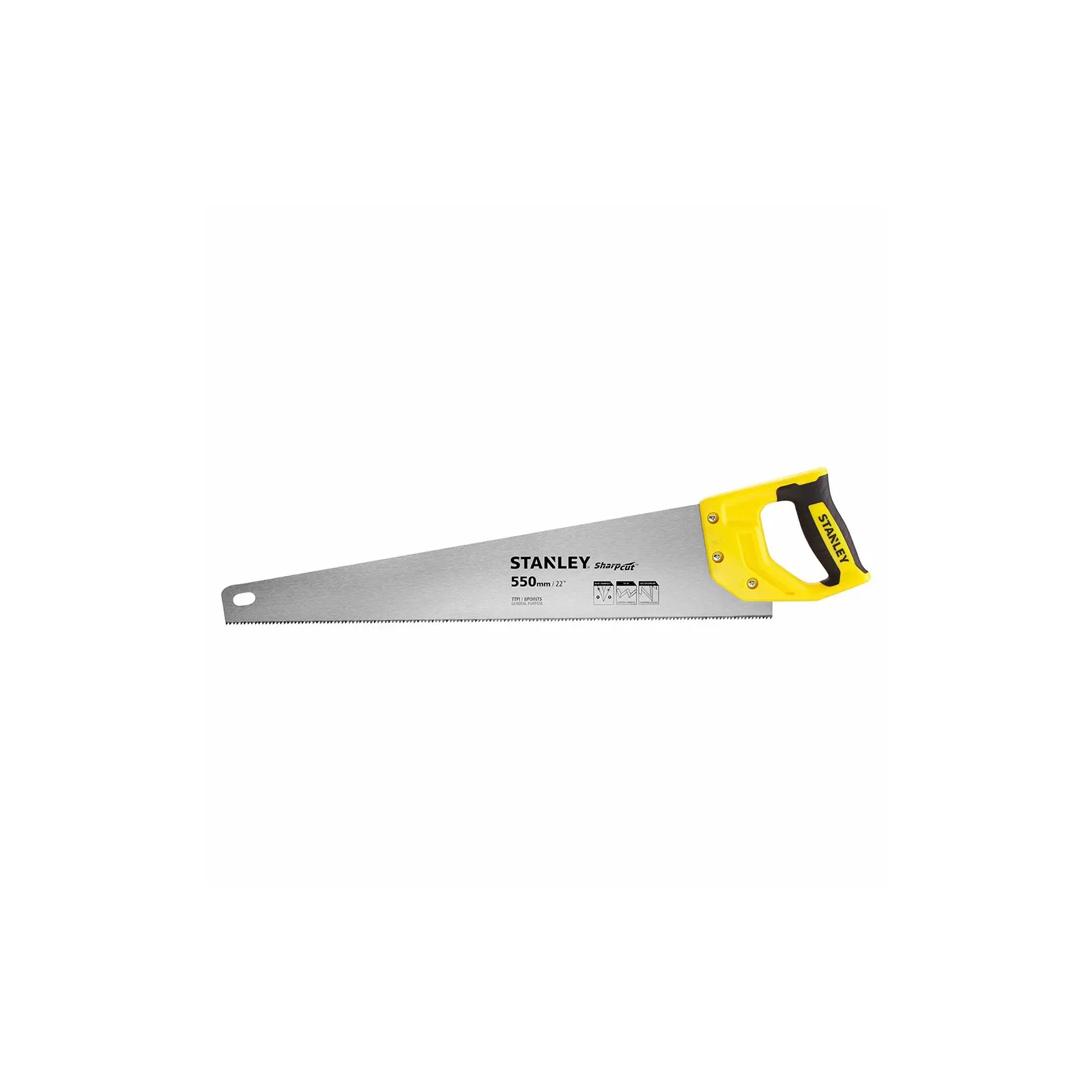 Ножовка Stanley SHARPCUT с закаленными зубьями, L=550мм, 7 tpi. (STHT20368-1)