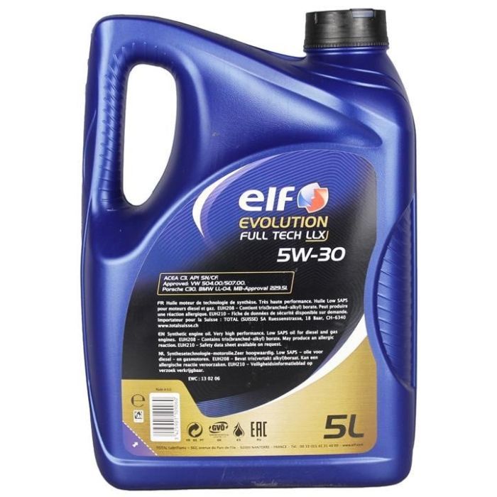 Моторное масло ELF EVOL. FULLTECH LLX 5w30 5л изображение 2