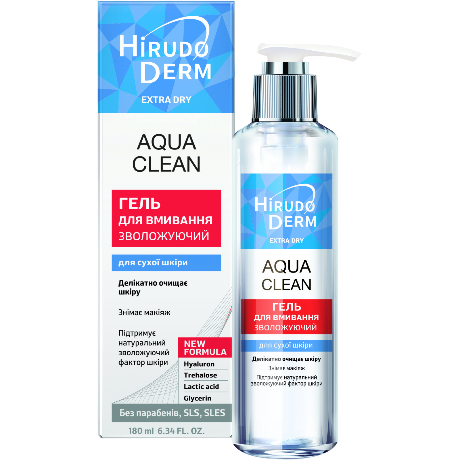 Гель для вмивання Біокон Hirudo Derm Extra-Dry Aqua Clean Зволожувальний 180 мл (4820008318725)