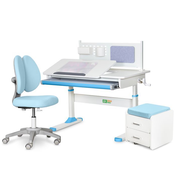 Парта с креслом ErgoKids (L) Blue + тумба (TH-325 + Y-412 Lite + BD C3_BLUE)