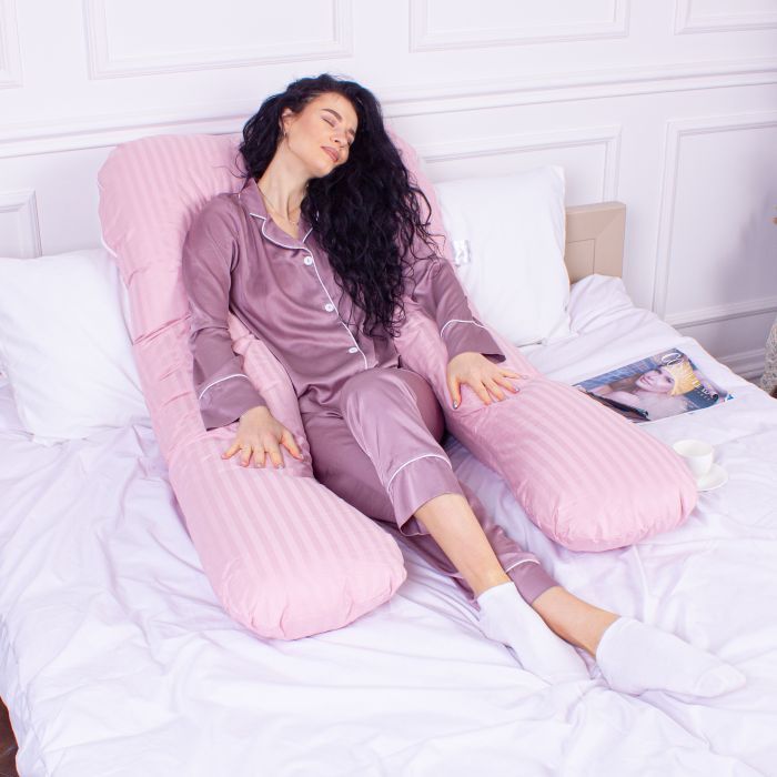 Подушка MirSon для вагітних і відпочинку Satin Stripe №8026 U-подібна Pink (2200006178644) зображення 6