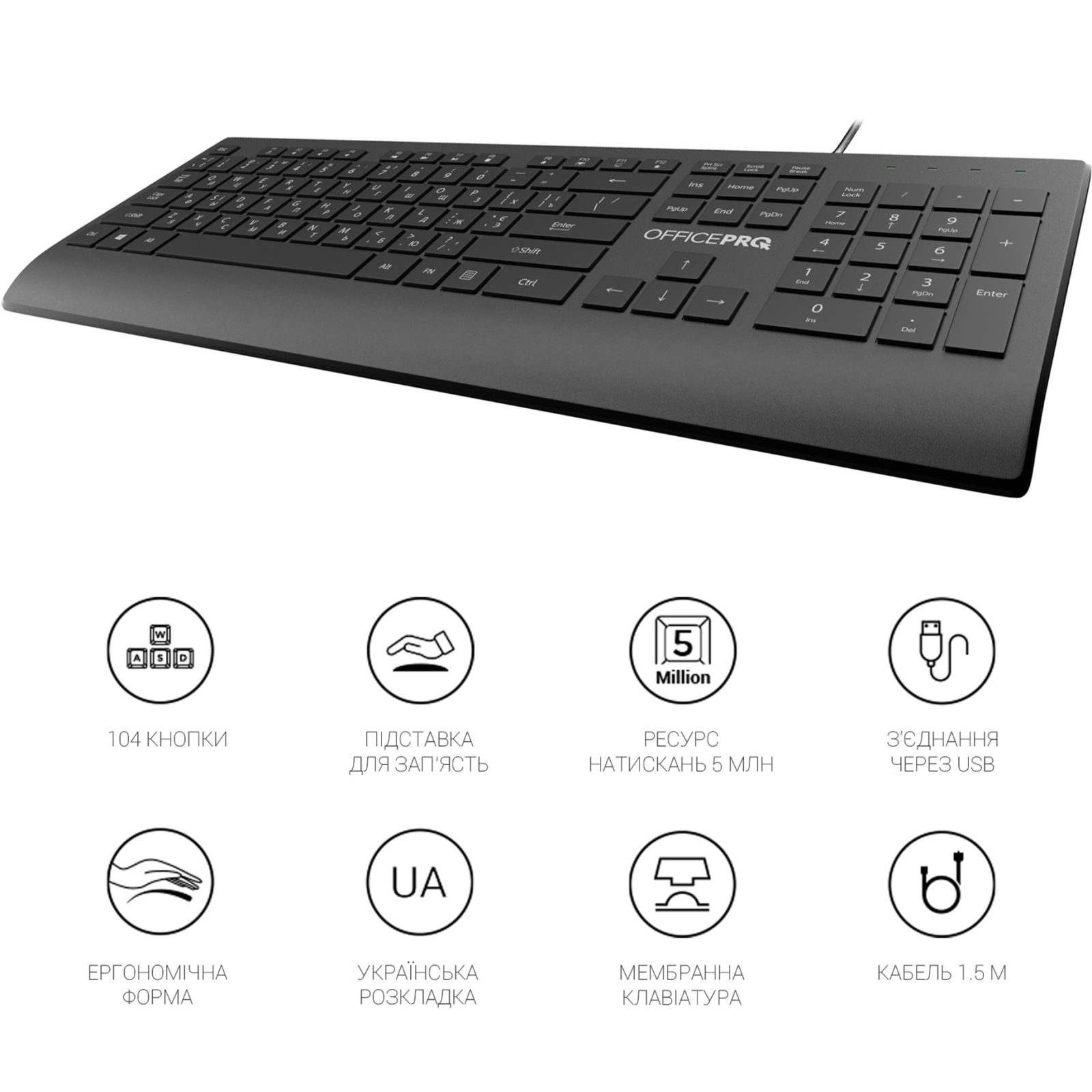 Клавиатура OfficePro SK360 USB Black (SK360) изображение 11