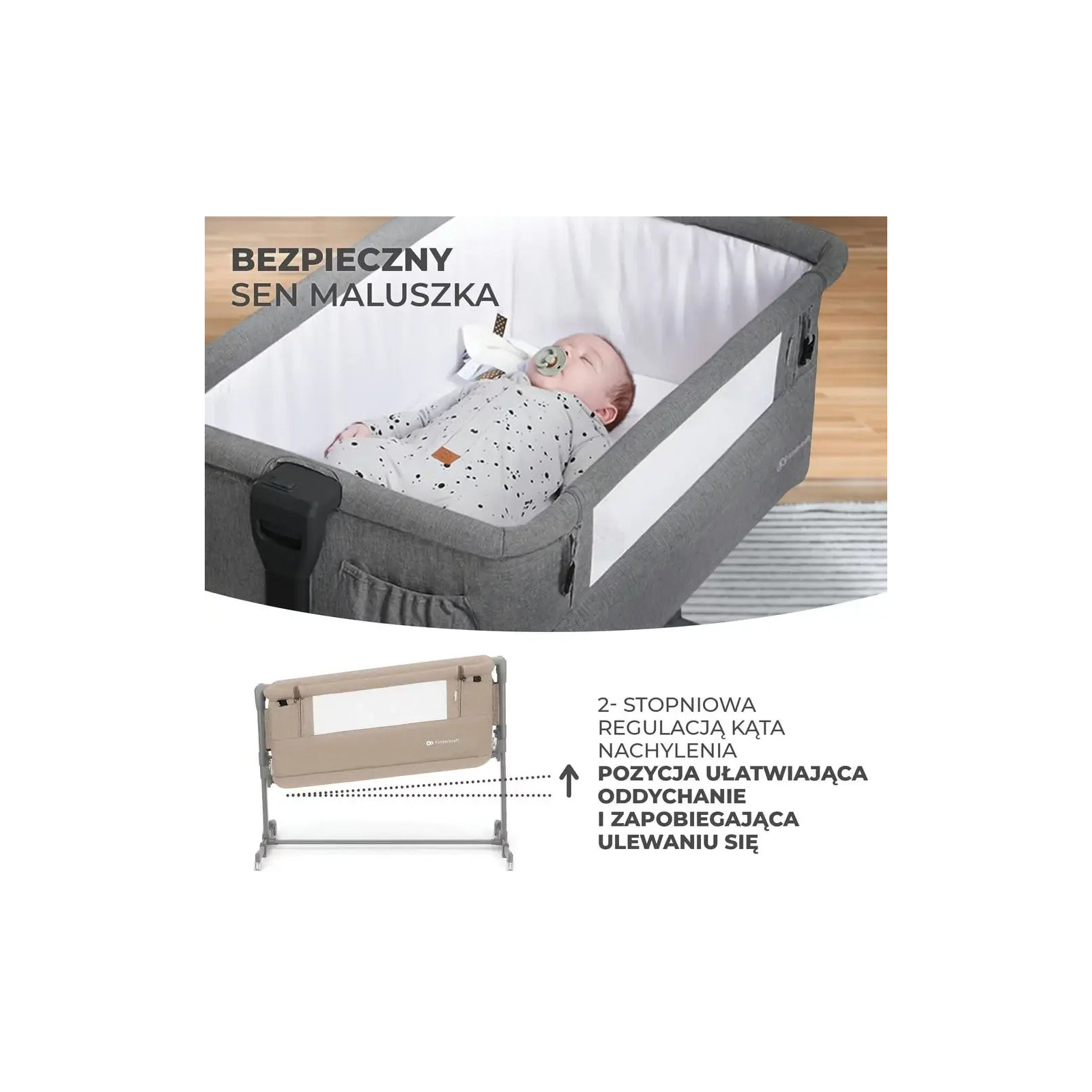 Кроватка Kinderkraft Приставная кроватка-люлька Neste Grow Light Grey Grey Grey Full Wood (5902533923021) изображение 9