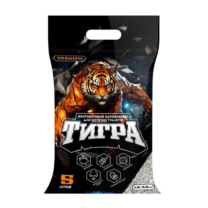 Наполнитель для туалета Тигра бентонитовый 4.3 кг (средняя гранула 1.5-3.5 мм) черный (5203)