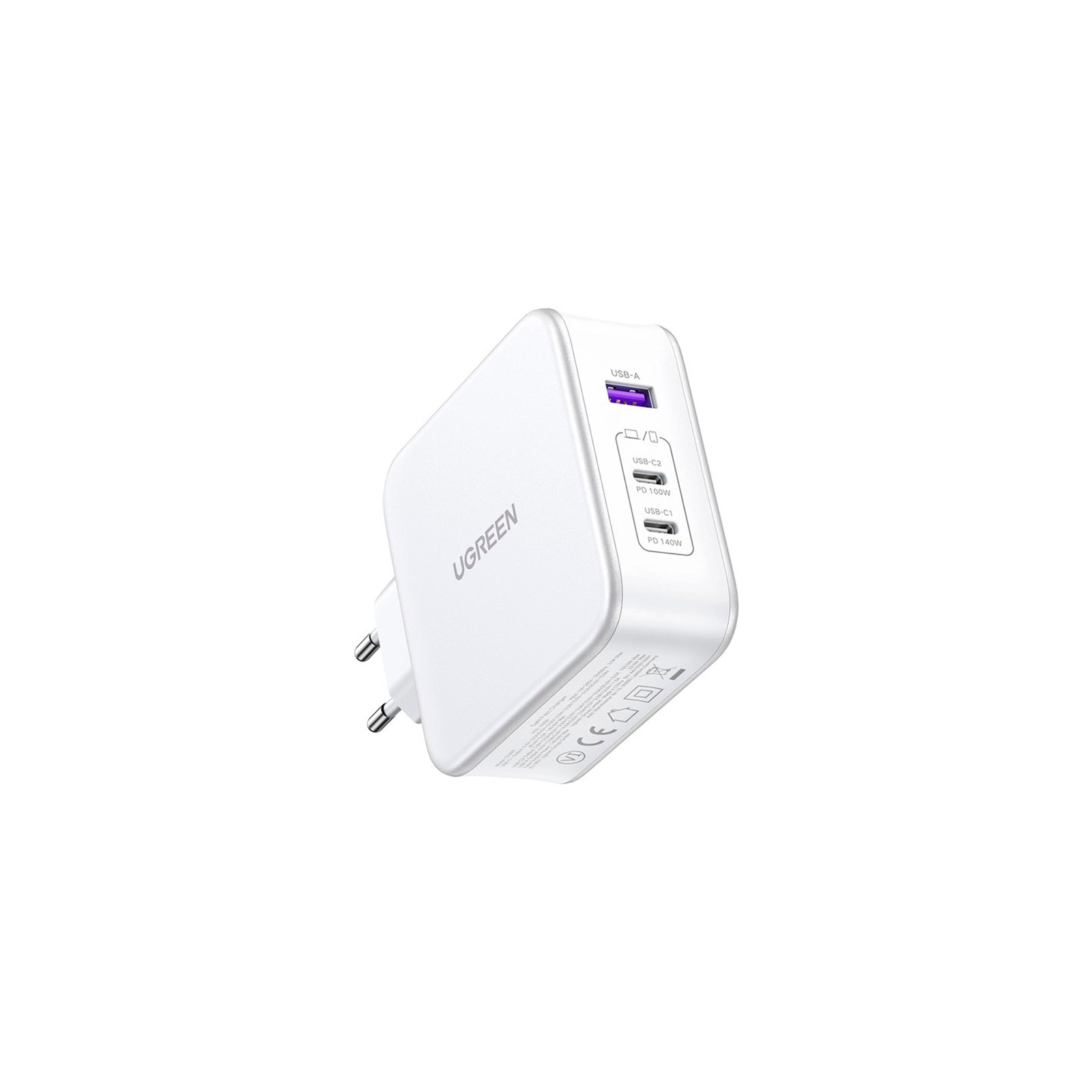Зарядний пристрій Ugreen 3xUSB 140W GaN (2хUSB-C+USB-A) CD289 with C to C Cable 1.5 м White (15339) зображення 2