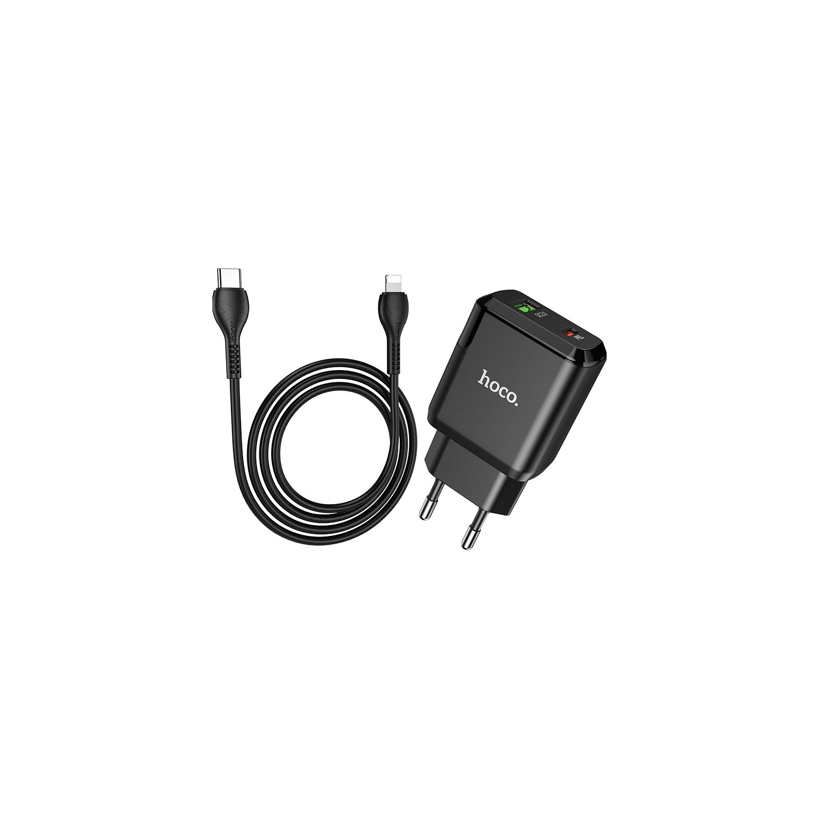 Зарядное устройство HOCO N5 Favor dual port PD20W+QC3.0 (cable C to iP) Black (6931474738912)