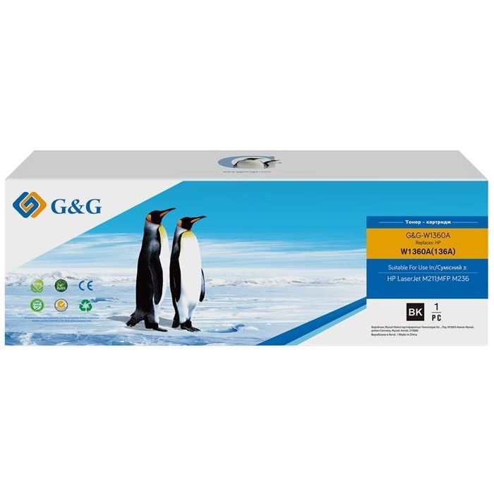 Картридж G&G HP 136A LJ M211/M212/M236 Black (1150 ст) AO-чип (G&G-W1360A_NC)