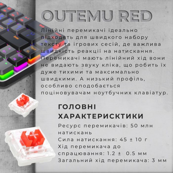 Клавіатура GamePro MK122R Red Swich Low Profile Wireless Dark Gray (MK122R) зображення 6