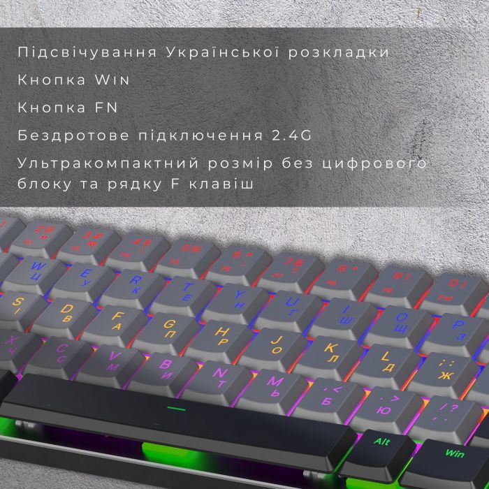 Клавіатура GamePro MK122R Red Swich Low Profile Wireless Dark Gray (MK122R) зображення 9